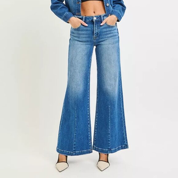 Risen Jeans Denim - RISEN Full Size Mid‎ Rise Wide Leg Jeans with Flared Look Plus Size